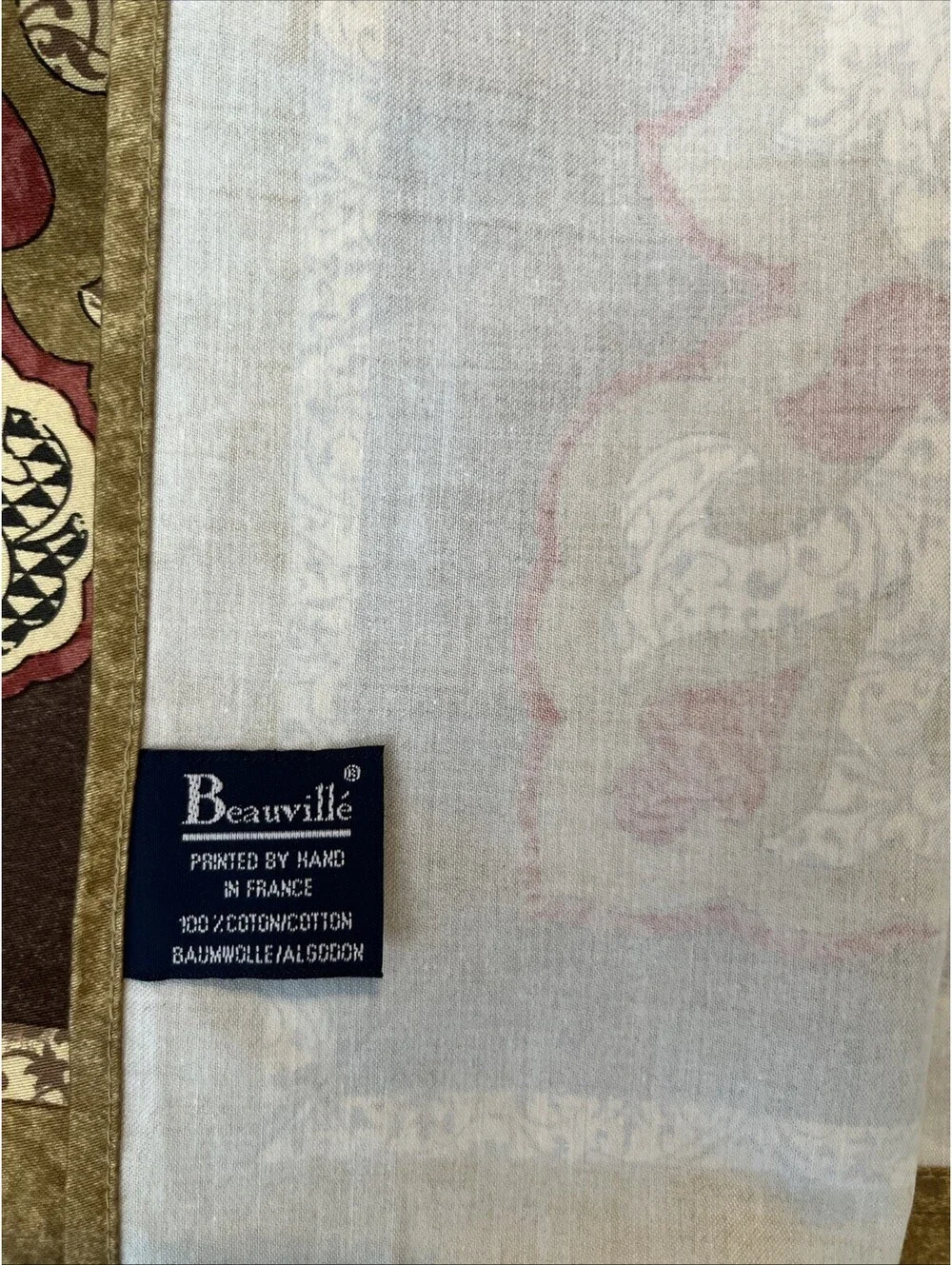 Beauvillé French Tablecloth 132x120 Burgundy Gold 100% Cotton Luxury France New